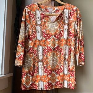 Chico's Retro Jungle Splice Tunic 3/4 Sleeve Top